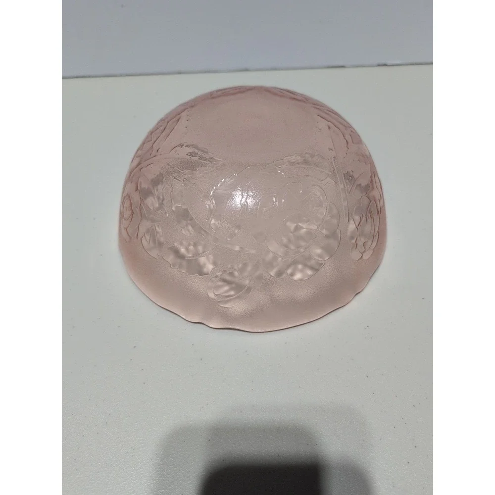 Vintage Pink Arcoroc Rosaline Rose Frosted Bowl Floral Design Luminarc France